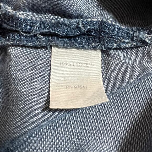 J. Jill Crewneck Denim Chambray Button Up Blouse Size L Casual Tunic Lightweight - Picture 6 of 8